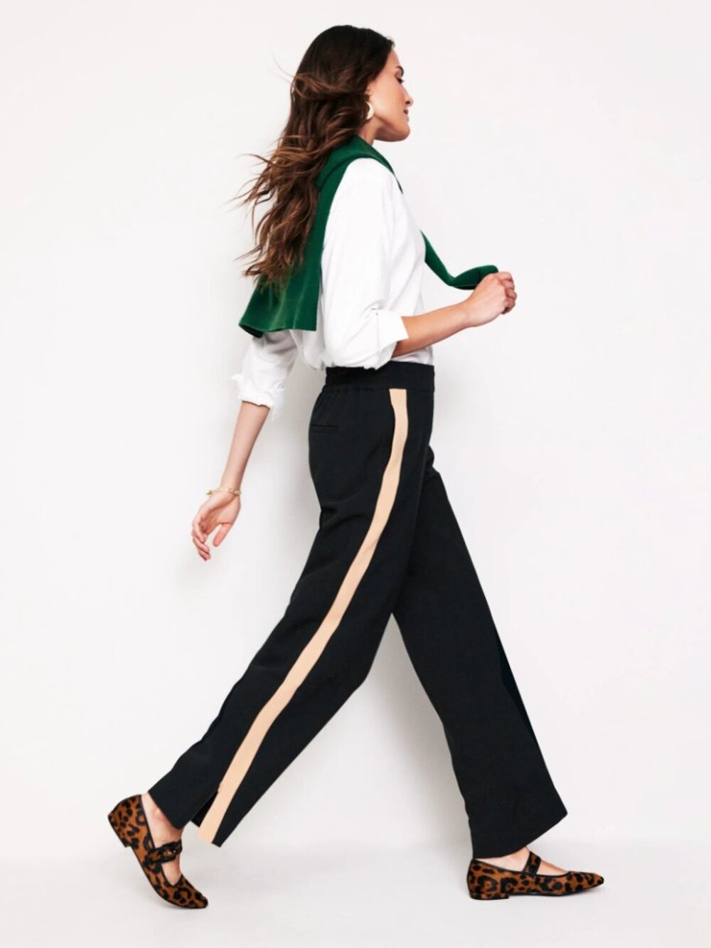 Women  Boden black with camel stripes on the side and split hem L